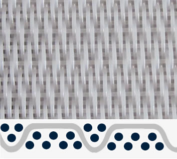 A piece of white polyester dryer belt in ten-shed woven pattern.